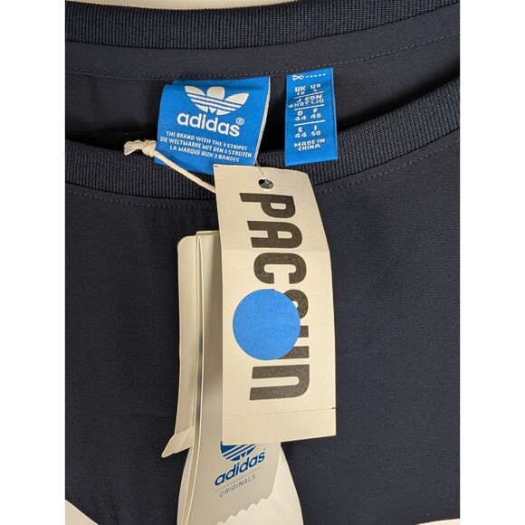 Adidas Crepe Trefoil Big Logo Navy Blue Long Sleeve Sheer Womens Size Large - Picture 6 of 12